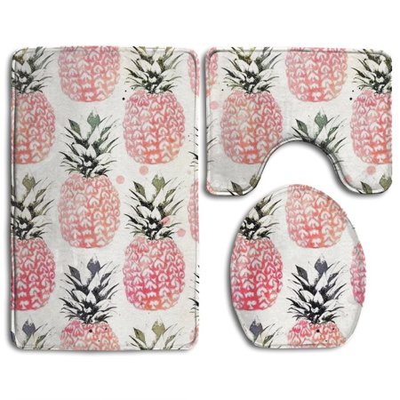 GOHAO Pineapple 3 Piece Bathroom Rugs Set Bath Rug Contour Mat and Toilet Lid Cover