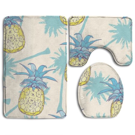 GOHAO Pineapples Palm 3 Piece Bathroom Rugs Set Bath Rug Contour Mat and Toilet Lid Cover