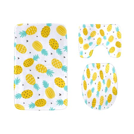 GOHAO Pineapples and A Coconut Yellow Fruit 3 Piece Bathroom Rugs Set Bath Rug Contour Mat and Toilet Lid Cover