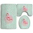 thumbnail image 1 of GOHAO Pink Flamingo 3 Piece Bathroom Rugs Set Bath Rug Contour Mat and Toilet Lid Cover, 1 of 2