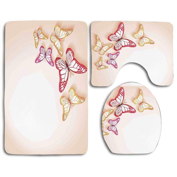 GOHAO Pink Flannel Bath Rugs, 3' x 2' (3 Pieces)