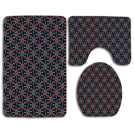 GOHAO Pinwheel Toned Backdrop tar Motifs Indigo 3 Piece Bathroom Rugs Set Bath Rug Contour Mat and Toilet Lid Cover