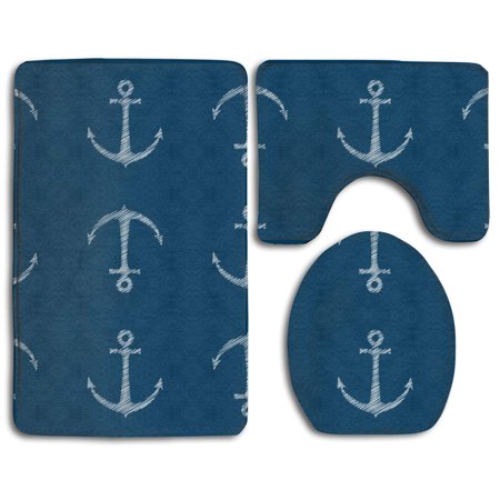 GOHAO Pirate Navigation Anchor Captain 3 Piece Bathroom Rugs Set Bath Rug Contour Mat and Toilet Lid Cover