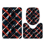 GOHAO Plaid Abstract Grain Crisscross 3 Piece Bathroom Rugs Set Bath Rug Contour Mat and Toilet Lid Cover