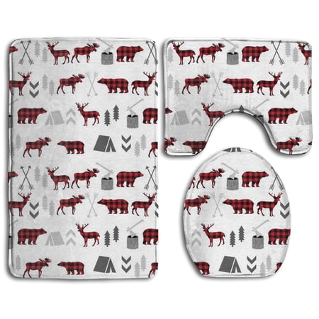GOHAO Plaid White Flannel Bath Rugs, 3' x 2' (3 Pieces)