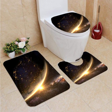 GOHAO Planet Earth a Spectacular Sunrise 3 Piece Bathroom Rugs Set Bath Rug Contour Mat and Toilet Lid Cover