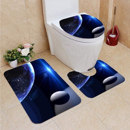 GOHAO Planets Galaxy Science Fiction Wallpaper Beauty deep Space 3 Piece Bathroom Rugs Set Bath Rug Contour Mat and Toilet Lid Cover