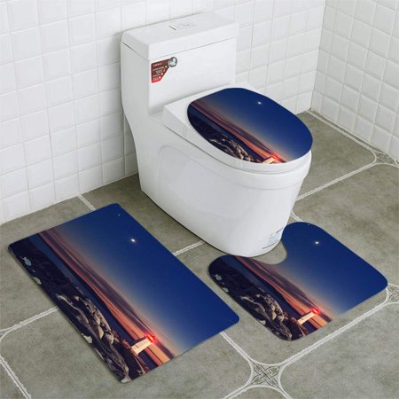 GOHAO Planets Over Peggys Cove Lighthouse 3 Piece Bathroom Rugs Set Bath Rug Contour Mat and Toilet Lid Cover