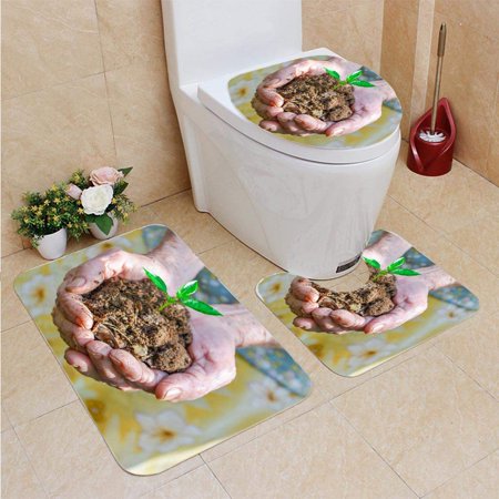 GOHAO Plant Care 3 Piece Bathroom Rugs Set Bath Rug Contour Mat and Toilet Lid Cover