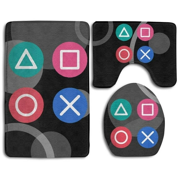 GOHAO Playstation Vintage Icon 3 Piece Bathroom Rugs Set Bath Rug Contour Mat and Toilet Lid Cover