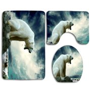 GOHAO Polar Bears Roar Sea Waves 3 Piece Bathroom Rugs Set Bath Rug Contour Mat and Toilet Lid Cover