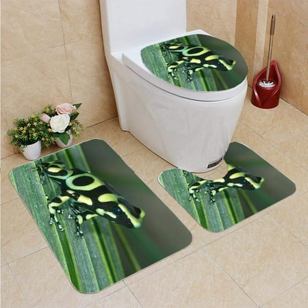 GOHAO Posion Frog 3 Piece Bathroom Rugs Set Bath Rug Contour Mat and Toilet Lid Cover