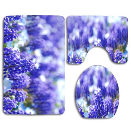 GOHAO Pretty in Blue 3 Piece Bathroom Rugs Set Bath Rug Contour Mat and Toilet Lid Cover