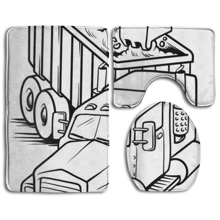 GOHAO Printable Work Load Truck 3 Piece Bathroom Rugs Set Bath Rug Contour Mat and Toilet Lid Cover