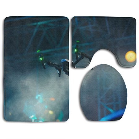 GOHAO Professional Drone Video Camera Hanging Air During Show Hovering Drone Camera 3 Piece Bathroom Rugs Set Bath Rug Contour Mat and Toilet Lid Cover