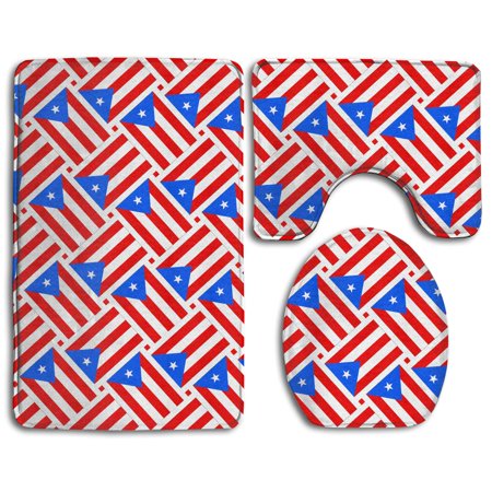 GOHAO Puerto Rico Flag Weave 3 Piece Bathroom Rugs Set Bath Rug Contour Mat and Toilet Lid Cover