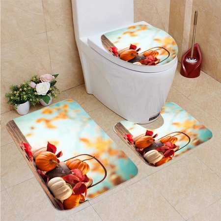 GOHAO Pumkins Copy Space 3 Piece Bathroom Rugs Set Bath Rug Contour Mat and Toilet Lid Cover