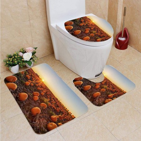 GOHAO Pumpkin Field at Sunset 3 Piece Bathroom Rugs Set Bath Rug Contour Mat and Toilet Lid Cover