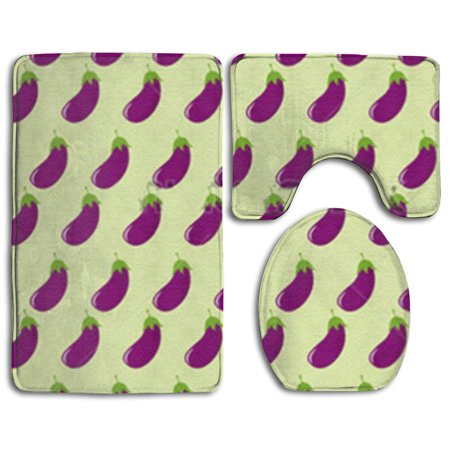 GOHAO Purple Eggplant 3 Piece Bathroom Rugs Set Bath Rug Contour Mat and Toilet Lid Cover