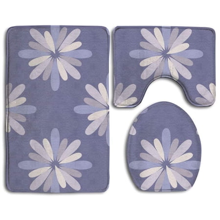 GOHAO Purple Flower 3 Piece Bathroom Rugs Set Bath Rug Contour Mat and Toilet Lid Cover