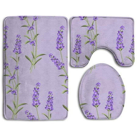 GOHAO Purple Lavender 3 Piece Bathroom Rugs Set Bath Rug Contour Mat and Toilet Lid Cover