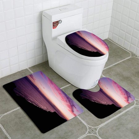 GOHAO Purple Sunset 3 Piece Bathroom Rugs Set Bath Rug Contour Mat and Toilet Lid Cover
