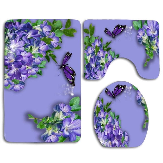 GOHAO Purple on Purple 3 Piece Bathroom Rugs Set Bath Rug Contour Mat and Toilet Lid Cover