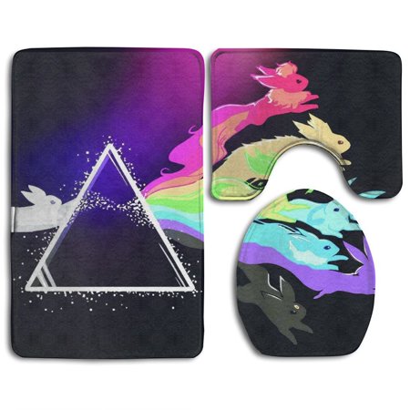 GOHAO Rabbit Abstract 3 Piece Bathroom Rugs Set Bath Rug Contour Mat and Toilet Lid Cover