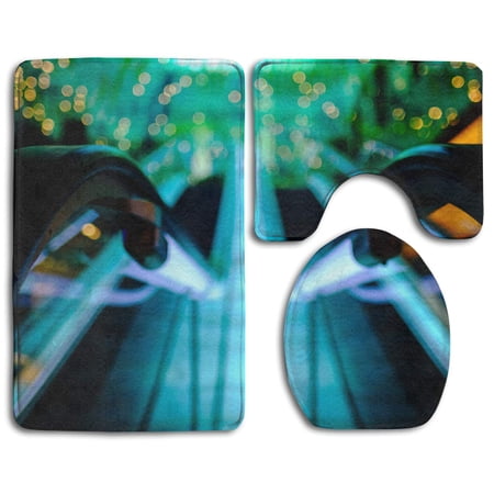 GOHAO Railing Glare Light 3 Piece Bathroom Rugs Set Bath Rug Contour Mat and Toilet Lid Cover