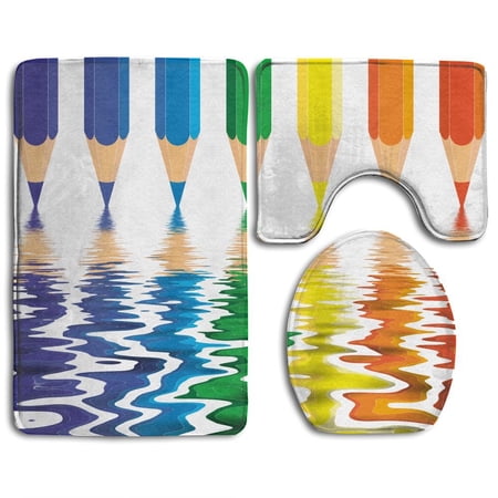 GOHAO Rainbow Art 3 Piece Bathroom Rugs Set Bath Rug Contour Mat and Toilet Lid Cover