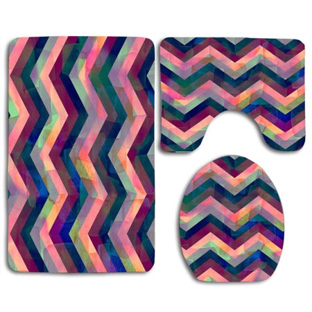GOHAO Rainbow Cute 3 Piece Bathroom Rugs Set Bath Rug Contour Mat and Toilet Lid Cover