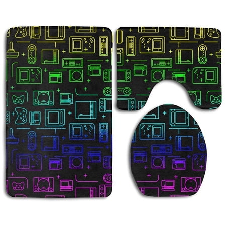 GOHAO Rainbow Gamer 3 Piece Bathroom Rugs Set Bath Rug Contour Mat and Toilet Lid Cover