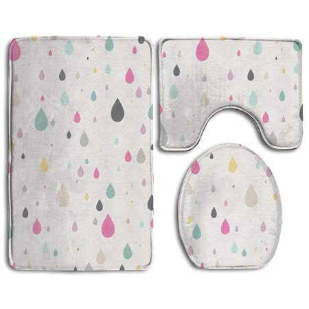 GOHAO Raindrop 3 Piece Bathroom Rugs Set Bath Rug Contour Mat and Toilet Lid Cover