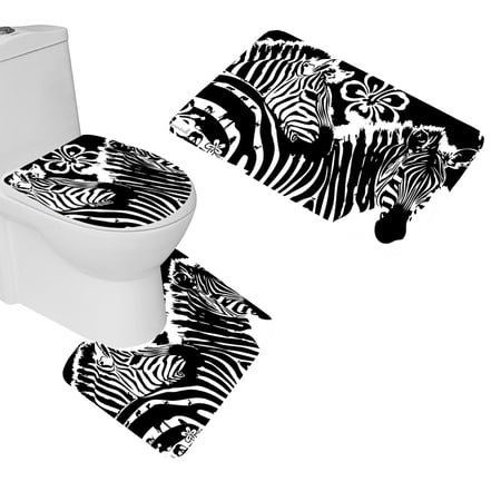 GOHAO Realistic Zebra Graphics Black Flannel Bath Rugs, 3' x 2' (3 Pieces)