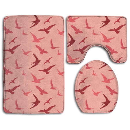 GOHAO Red Bird 3 Piece Bathroom Rugs Set Bath Rug Contour Mat and Toilet Lid Cover