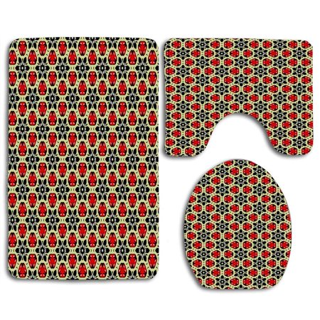 GOHAO Red Flowers Hibiscus 3 Piece Bathroom Rugs Set Bath Rug Contour Mat and Toilet Lid Cover