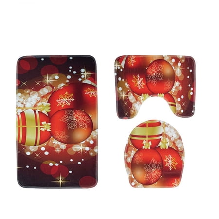 GOHAO Red Light Christmas 3 Piece Bathroom Rugs Set Bath Rug Contour Mat and Toilet Lid Cover