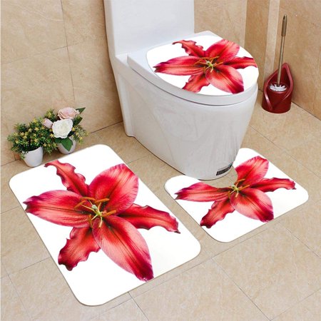GOHAO Red Lily 3 Piece Bathroom Rugs Set Bath Rug Contour Mat and Toilet Lid Cover