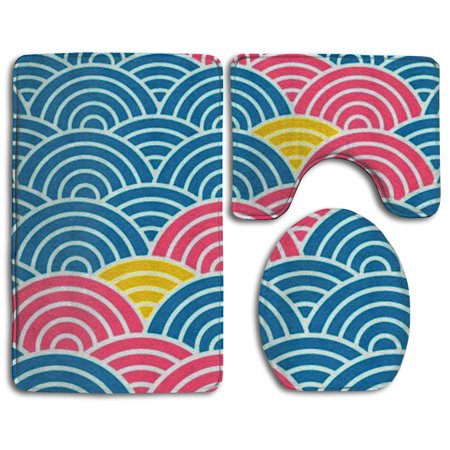 GOHAO Red Yellow and Blue Wave 3 Piece Bathroom Rugs Set Bath Rug Contour Mat and Toilet Lid Cover