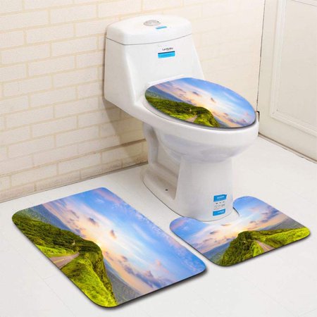 GOHAO Road on Peak Hill 3 Piece Bathroom Rugs Set Bath Rug Contour Mat and Toilet Lid Cover