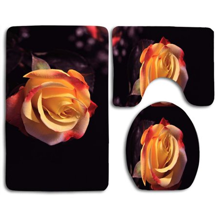 GOHAO Rose Beauty 3 Piece Bathroom Rugs Set Bath Rug Contour Mat and Toilet Lid Cover