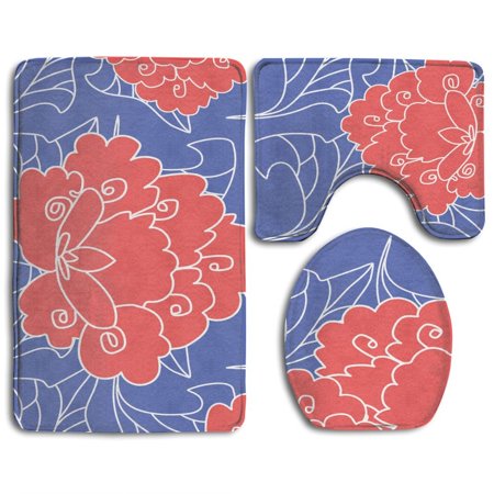 GOHAO Rose Flower 3 Piece Bathroom Rugs Set Bath Rug Contour Mat and Toilet Lid Cover