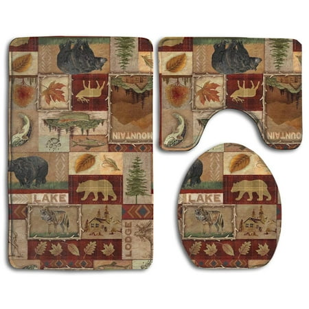 GOHAO Rustic Beige Flannel Bath Rugs, 3' x 2' (3 Pieces)