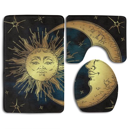 GOHAO Sac Moon Sun Antique Style Lunar Myth Astrology 3 Piece Bathroom Rugs Set Bath Rug Contour Mat and Toilet Lid Cover