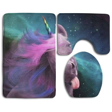 GOHAO Sassy Unicorn 3 Piece Bathroom Rugs Set Bath Rug Contour Mat and Toilet Lid Cover