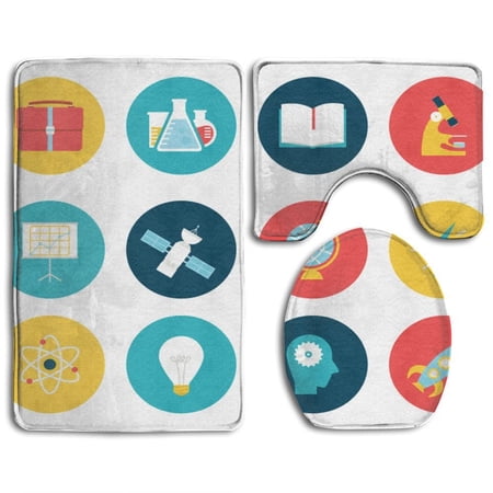 GOHAO Scientific Product 3 Piece Bathroom Rugs Set Bath Rug Contour Mat and Toilet Lid Cover