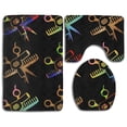 thumbnail image 1 of GOHAO Scissors and Comb Hair Stylist Salon Black 3 Piece Bathroom Rugs Set Bath Rug Contour Mat and Toilet Lid Cover, 1 of 2