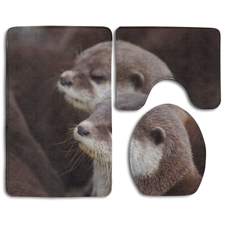 GOHAO Sea Otter 3 Piece Bathroom Rugs Set Bath Rug Contour Mat and Toilet Lid Cover