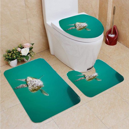 GOHAO Sea Turtle 3 Piece Bathroom Rugs Set Bath Rug Contour Mat and Toilet Lid Cover