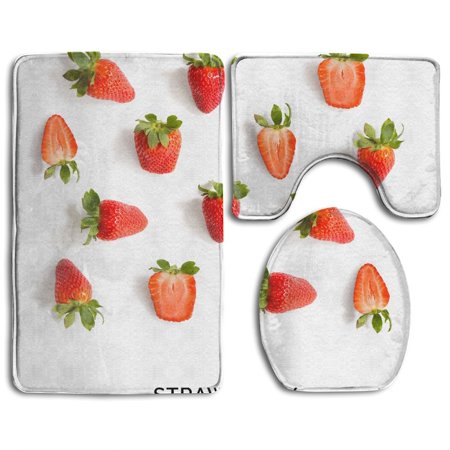GOHAO Seamless Strawberry Tropical Abstract Strawberry 3 Piece Bathroom Rugs Set Bath Rug Contour Mat and Toilet Lid Cover